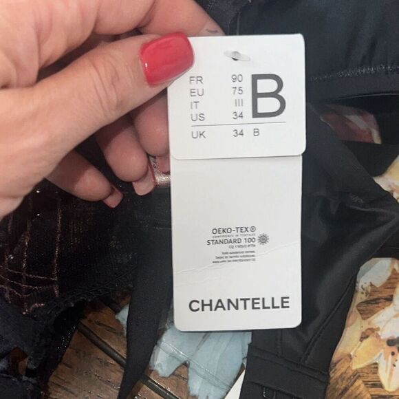 Chantelle NWT Women’s Memento Lace Unlined Demi Bra Black/Pink Lurex 34B - Picture 6 of 6